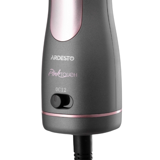 ARDESTO Фен-щітка Brush Pink Touch, 1200Вт, 2 швидкості, 2 темп. режими, LED-дисплей, функція іонізації , 4 насадки, сірий+ рожевий