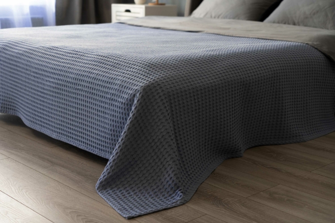 ARDESTO Pique blanket 220x230cm, 100% cotton, light blue