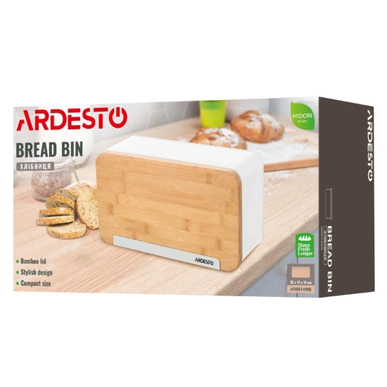 ARDESTO Хлебница Midori 33х13х18см, металл, бамбук, белый