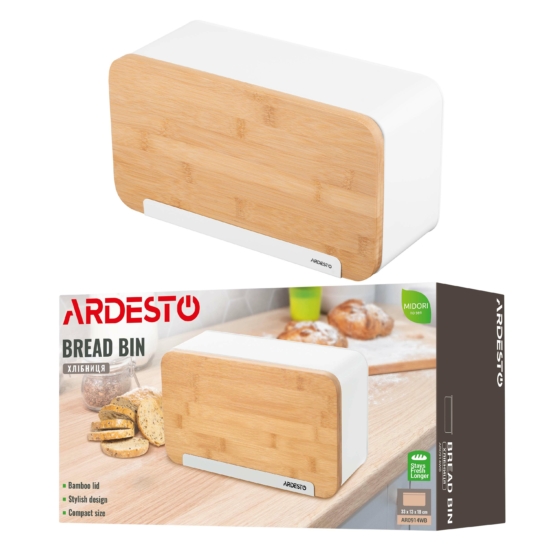 ARDESTO Хлебница Midori 33х13х18см, металл, бамбук, белый