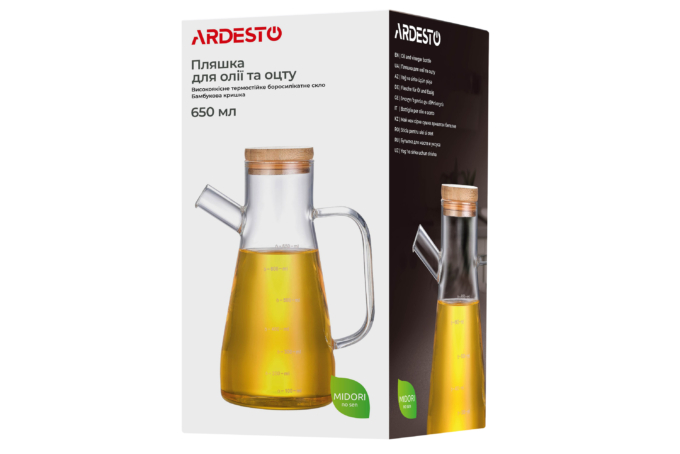 ARDESTO Бутылка для масла и уксуса Ardesto Midori, 650мл, боросиликатное стекло, прозрачный