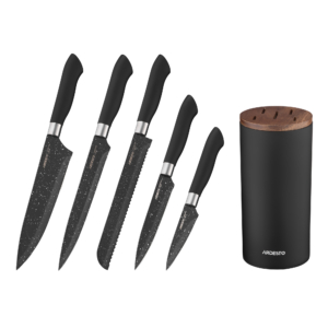 ARDESTO Knives Set with block Gemini, 6pcs, stainless steel, plastic, black