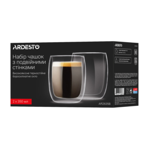 ARDESTO Double wall mug set, 350ml, 2pcs, borosilicate glass, transparent