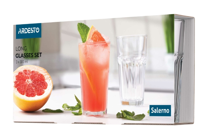 ARDESTO Long Drink set Salerno, 300ml, 3pcs, glass, transparent