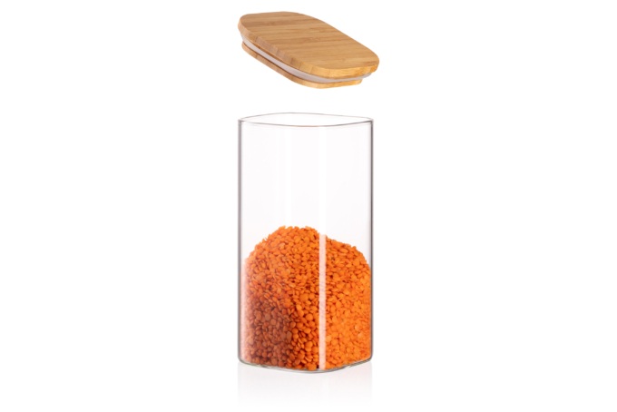 ARDESTO Jar Midori, 700ml, glass, bamboo, square, transparent