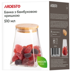 ARDESTO Jar Midori, 510ml, glass, bamboo, cone, transparent