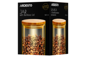 ARDESTO Jar Golden Moon, 540ml, glass, bamboo, round, golden