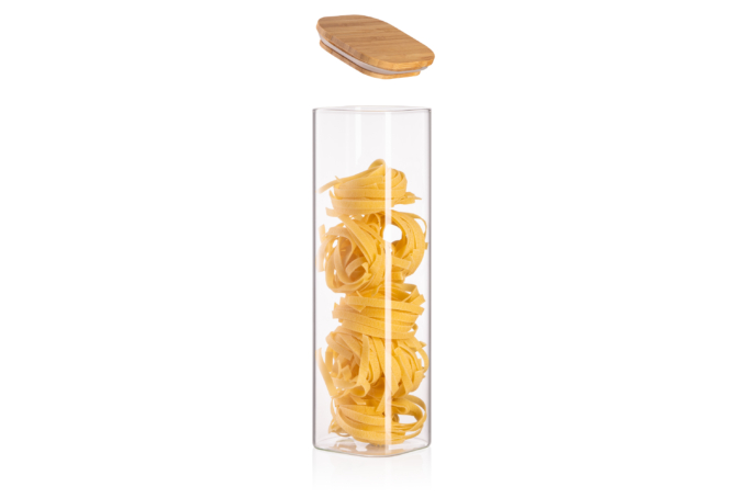 ARDESTO Jar Midori, 1300ml, glass, bamboo, square, transparent