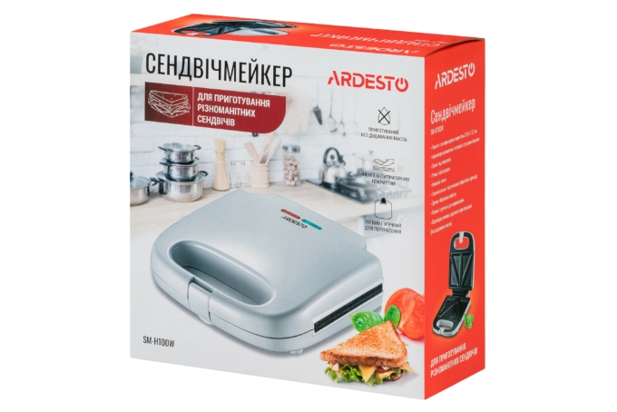 ARDESTO sandwich maker SM-H100W, 700W, 1 plate-sandwich, device body-plastic, white