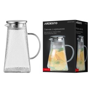 ARDESTO Pitcher with lid, 1500ml, borosilicate glass, stainless steel, transparent