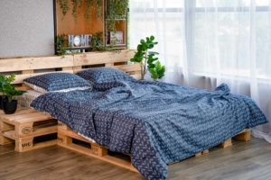 ARDESTO Bedding set 1.5 Gloria, sateen, duvet cover160x220cm, sheet 160x220cm, pillowcases (2) 50x70cm, 100% cotton, geo navy