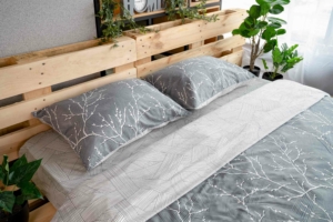 ARDESTO Bedding set 1.5 Gloria, sateen, duvet cover160x220cm, sheet 160x220cm, pillowcases (2) 50x70cm, 100% cotton, gray branch