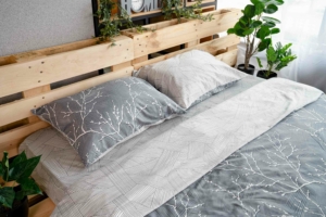 ARDESTO Bedding set 1.5 Gloria, sateen, duvet cover160x220cm, sheet 160x220cm, pillowcases (2) 50x70cm, 100% cotton, gray branch