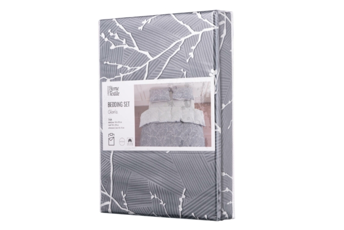 ARDESTO Bedding set 1.5 Gloria, sateen, duvet cover160x220cm, sheet 160x220cm, pillowcases (2) 50x70cm, 100% cotton, gray branch