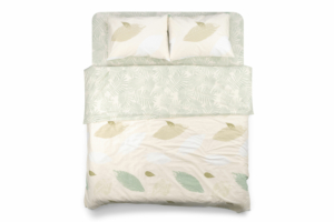 ARDESTO Bedding set 1.5 Gloria, sateen, duvet cover160x220cm, sheet 160x220cm, pillowcases (2) 50x70cm, 100% cotton, leaves green