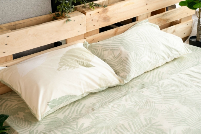 ARDESTO Bedding set 1.5 Gloria, sateen, duvet cover160x220cm, sheet 160x220cm, pillowcases (2) 50x70cm, 100% cotton, leaves green