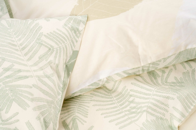 ARDESTO Bedding set 1.5 Gloria, sateen, duvet cover160x220cm, sheet 160x220cm, pillowcases (2) 50x70cm, 100% cotton, leaves green