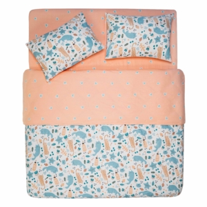 ARDESTO Bedding set 1.5 Gloria, sateen, duvet cover160x220cm, bed sheet 160x220cm, pillowcases (2) 50x70cm, 100% cotton, cats peach