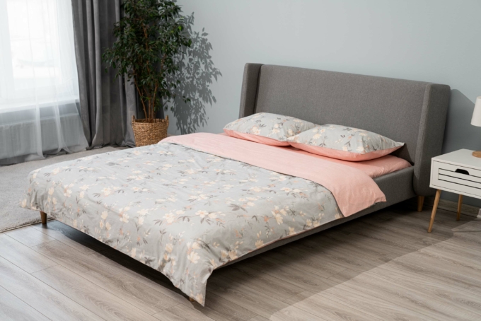 ARDESTO Bedding set 1.5 Gloria, sateen, duvet cover160x220cm, bed sheet 160x220cm, pillowcases (2) 50x70cm, 100% cotton, flowers pink