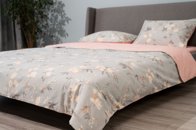 ARDESTO Bedding set 1.5 Gloria, sateen, duvet cover160x220cm, bed sheet 160x220cm, pillowcases (2) 50x70cm, 100% cotton, flowers pink