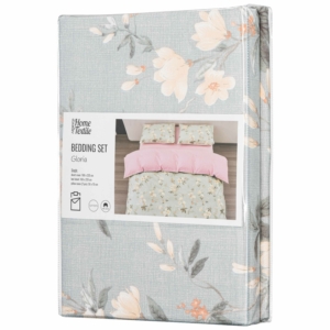 ARDESTO Bedding set 1.5 Gloria, sateen, duvet cover160x220cm, bed sheet 160x220cm, pillowcases (2) 50x70cm, 100% cotton, flowers pink