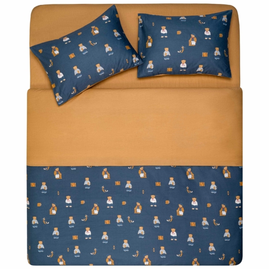 ARDESTO Bedding set 1.5 Gloria, sateen, duvet cover160x220cm, bed sheet 160x220cm, pillowcases (2) 50x70cm, 100% cotton, teddy bears blue