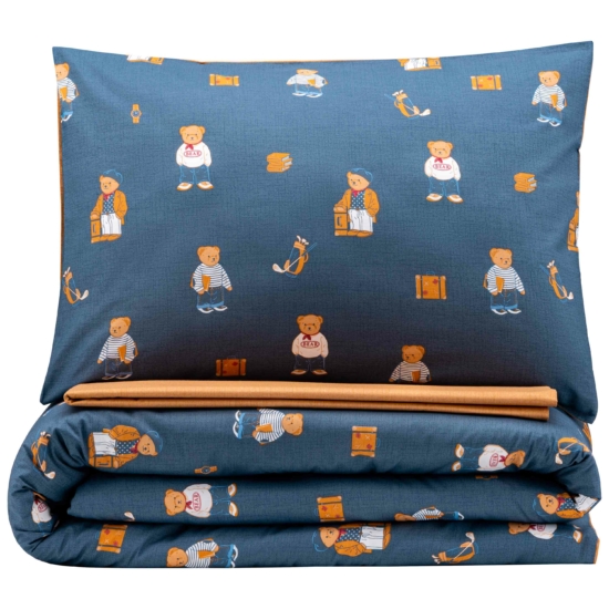 ARDESTO Bedding set 1.5 Gloria, sateen, duvet cover160x220cm, bed sheet 160x220cm, pillowcases (2) 50x70cm, 100% cotton, teddy bears blue