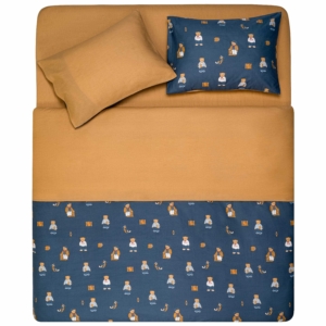 ARDESTO Bedding set 1.5 Gloria, sateen, duvet cover160x220cm, bed sheet 160x220cm, pillowcases (2) 50x70cm, 100% cotton, teddy bears blue