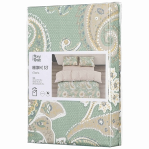 ARDESTO Bedding set 1.5 Gloria, sateen, duvet cover160x220cm, bed sheet 160x220cm, pillowcases (2) 50x70cm, 100% cotton, buta beige