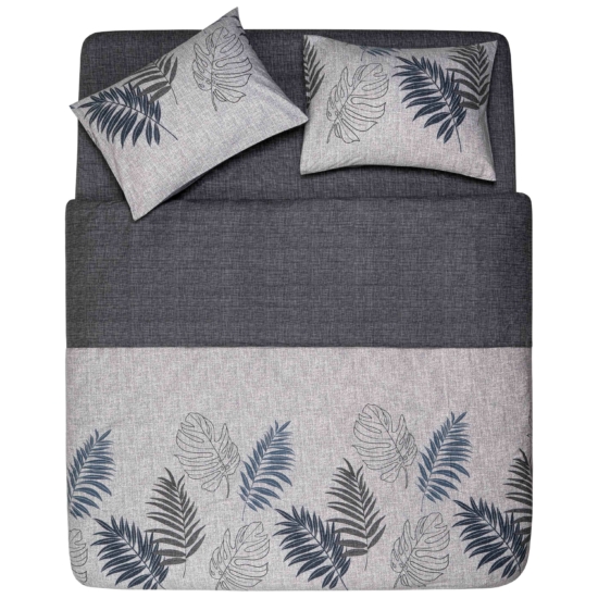 ARDESTO Bedding set 1.5 Gloria, sateen, duvet cover160x220cm, bed sheet 160x220cm, pillowcases (2) 50x70cm, 100% cotton, leaves gray