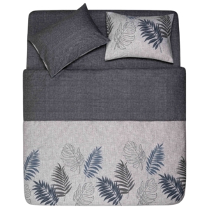 ARDESTO Bedding set 1.5 Gloria, sateen, duvet cover160x220cm, bed sheet 160x220cm, pillowcases (2) 50x70cm, 100% cotton, leaves gray