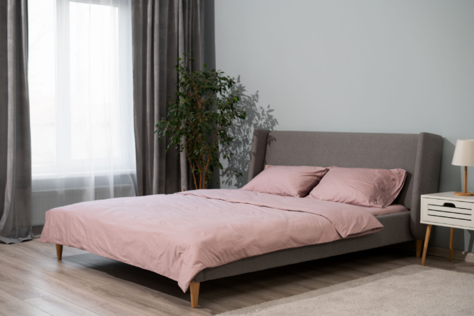 ARDESTO Bedding set 1.5 Mix&Match, sateen, duvet cover 160x220cm, bed sheet 180x240cm, pillowcases (2) 50x70cm, 100% cotton, light pink