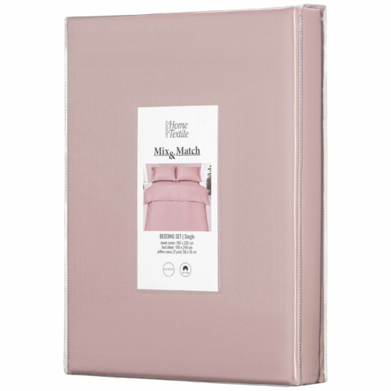 ARDESTO Bedding set 1.5 Mix&Match, sateen, duvet cover 160x220cm, bed sheet 180x240cm, pillowcases (2) 50x70cm, 100% cotton, light pink