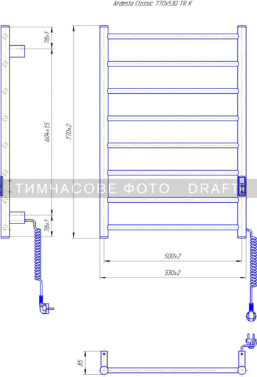 ARDESTO Полотенцесушитель электрический Classik-TR K, 770×530х80мм, таймер-регулятор, сталь, черный матовый