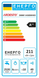 ARDESTO Посудомийна машина, 10компл., А++, 45см, дисплей, 3й кошик, гігієн.обробка, білий