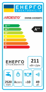 ARDESTO Посудомийна машина вбудовувана, 10компл., А++, 45см, дисплей, 3й кошик, чорний