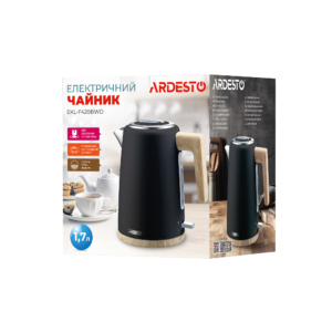 ARDESTO Электрочайник EKL-F420WWD, 1.7л, металл, мат, Strix, черный