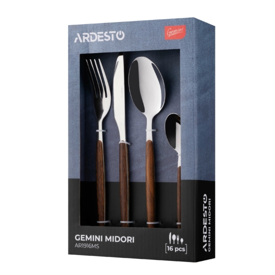 ARDESTO Cutlery set Gemini Midori, 16pcs, stainless steel, plastic, brown