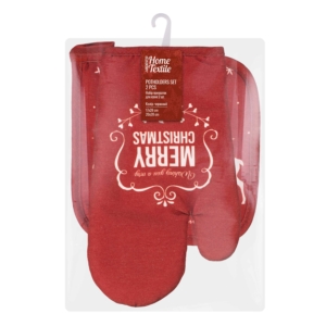 ARDESTO Potholders set for kitchen Happy Holidays 17х28cm, 20х20cm, 90% polyester, 10% cotton, red