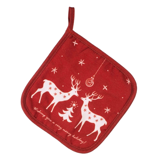 ARDESTO Potholders set for kitchen Happy Holidays 17х28cm, 20х20cm, 90% polyester, 10% cotton, red