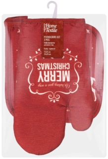 ARDESTO Potholders set for kitchen Happy Holidays 17х28cm, 20х20cm, 90% polyester, 10% cotton, red