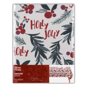 ARDESTO Tablecloth Happy Holidays 120х140cm, 90% polyester, 10% cotton, white holly