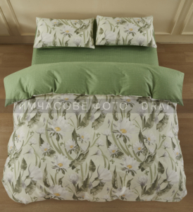 ARDESTO Bedding set 1.5 AGloria, sateen, flowers, green, duvet cover160x220cm, bed sheet 160x220cm, pillowcases (2) 50x70cm, 100% cotton