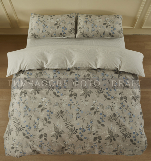 ARDESTO Bedding set 2.0 Gloria, sateen, wildflowers, light grey, duvet cover 200x220cm, bed sheet 230x240cm, pillowcases (2) 50x70cm, 100% cotton