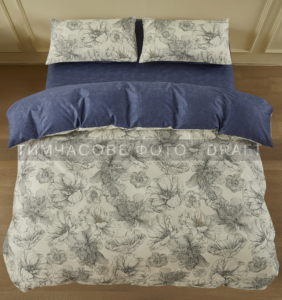 ARDESTO Bedding set 1.5  Gloria, sateen, peonies, dark blue, duvet cover160x220cm, bed sheet 160x220cm, pillowcases (2) 50x70cm, 100% cotton