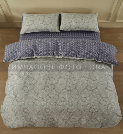 ARDESTO Bedding set 1.5 Gloria, sateen, geometry, grey-blue, duvet cover160x220cm, bed sheet 160x220cm, pillowcases (2) 50x70cm, 100% cotton