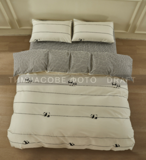 ARDESTO Bedding set 1.5 Gloria, sateen, pandas, checkered, duvet cover160x220cm, bed sheet 160x220cm, pillowcases (2) 50x70cm, 100% cotton