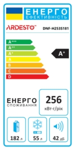 ARDESTO Ref with bottom freezer, 181×54.5х60, ref-182L, freez.-55L, 2doors, А+, NF, silver