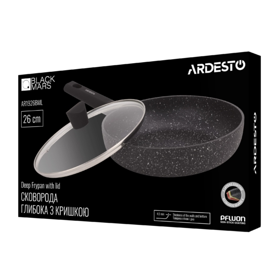 ARDESTO Deep Frypan with lid Black Mars Alcor, 26cm, aluminium, black