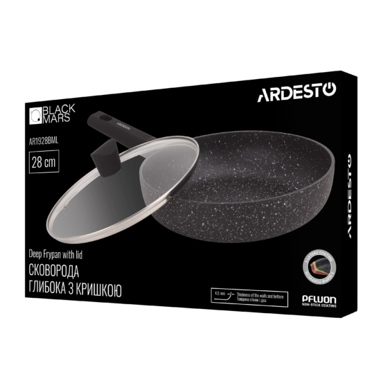 ARDESTO Deep Frypan with lid Black Mars Alcor, 28cm, aluminium, black